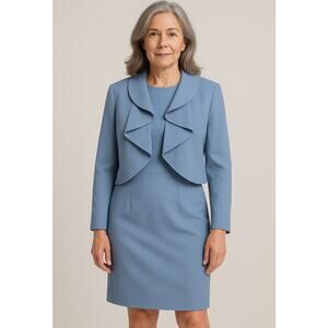 Tahari 8 Sheath Antique Blue Dress and Jacket Set Career Mother of the Bride